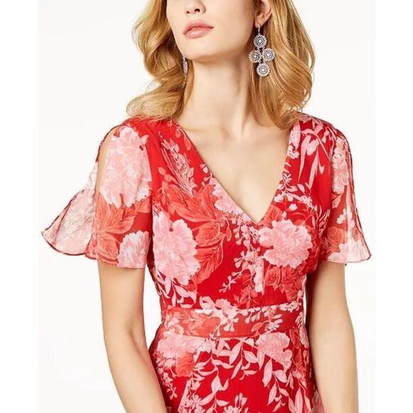 INC International Concepts printed flutter sleeve asymmetrical dress size 4P - Picture 14 of 14